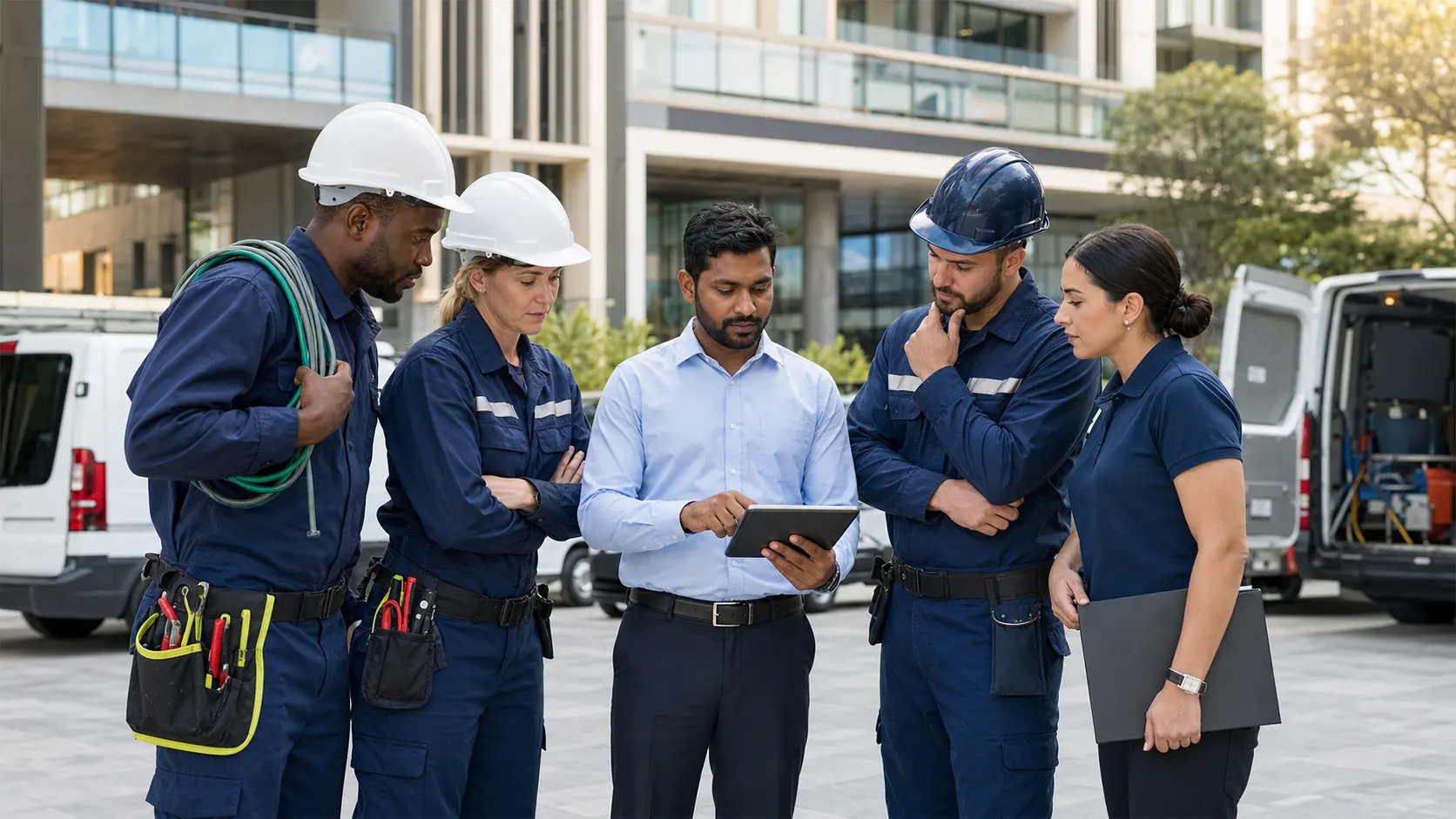Property-services team coordinating caretaking and maintenance support